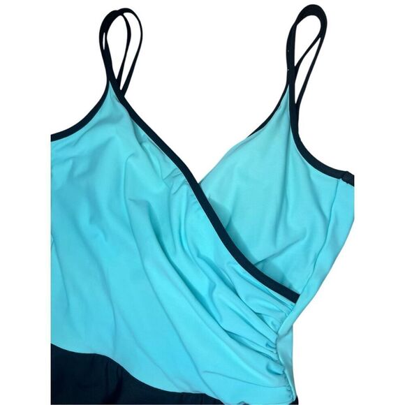 Vintage TrimShaper Women’s 14 One Piece Swimsuit Deep V-Neck 90s Swimwear - Picture 3 of 7